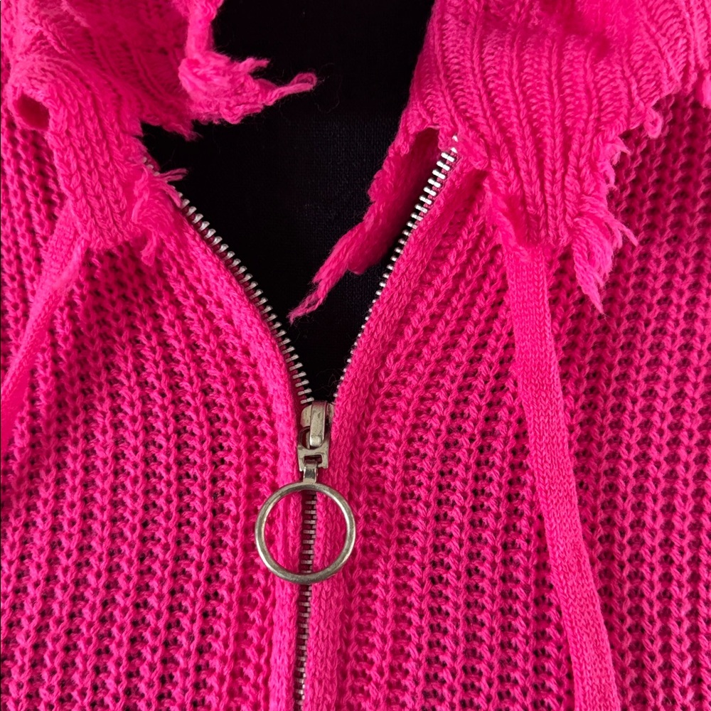 Distressed Hot Pink Hooded Sweater S - Picture 3 of 6